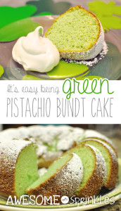 Easy Green Pistachio Bundt Cake for St. Patrick's Day | @awesomewith #green #stpaddysday #pistachio